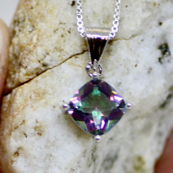 Mystic Rainbow Topaz Pendant Sterling Silver , December Birthstone - Picture 1 of 7